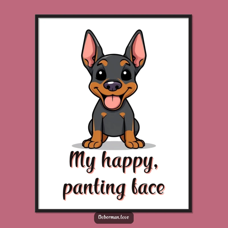 Funny Doberman Digital Art: Happy Panting Dog Print, Instant Hilarious Gift for Art Lovers