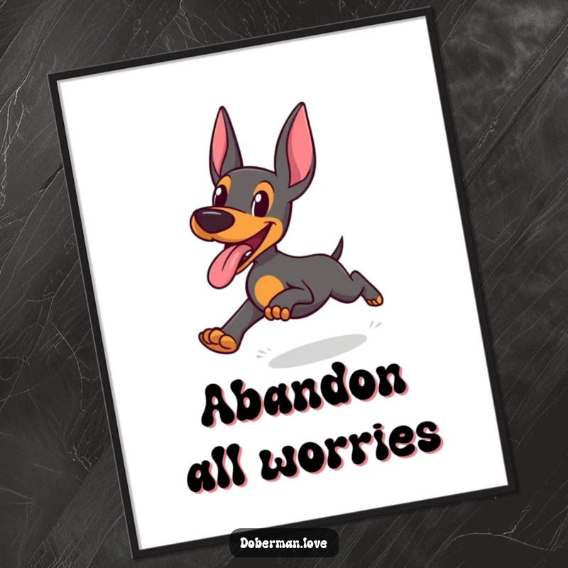 Funny Doberman Digital Art Print: Doberman running with tongue out in joyful abandon, high-quality humorous canine artwork for instant download.