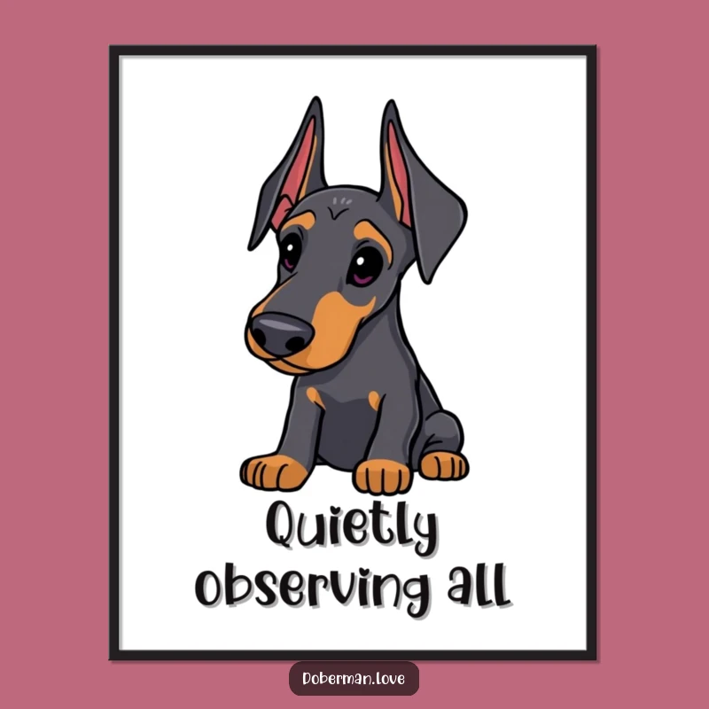 Funny Doberman Digital Art: Thoughtfully Curious Canine Portrait Print