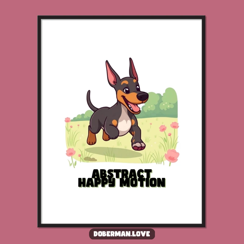 Funny Giggling Doberman Field Run Digital Art Print: Instant Joy for Walls Gift