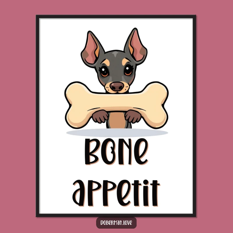 Funny Kawaii Doberman Digital Print: Bone Peeker Art, Instant Hilarious Decor