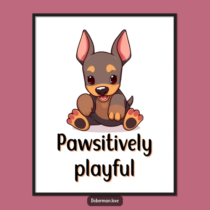 Funny Kawaii Doberman Puppy Print: Oversized Paws Playing, Instant Joy Gift