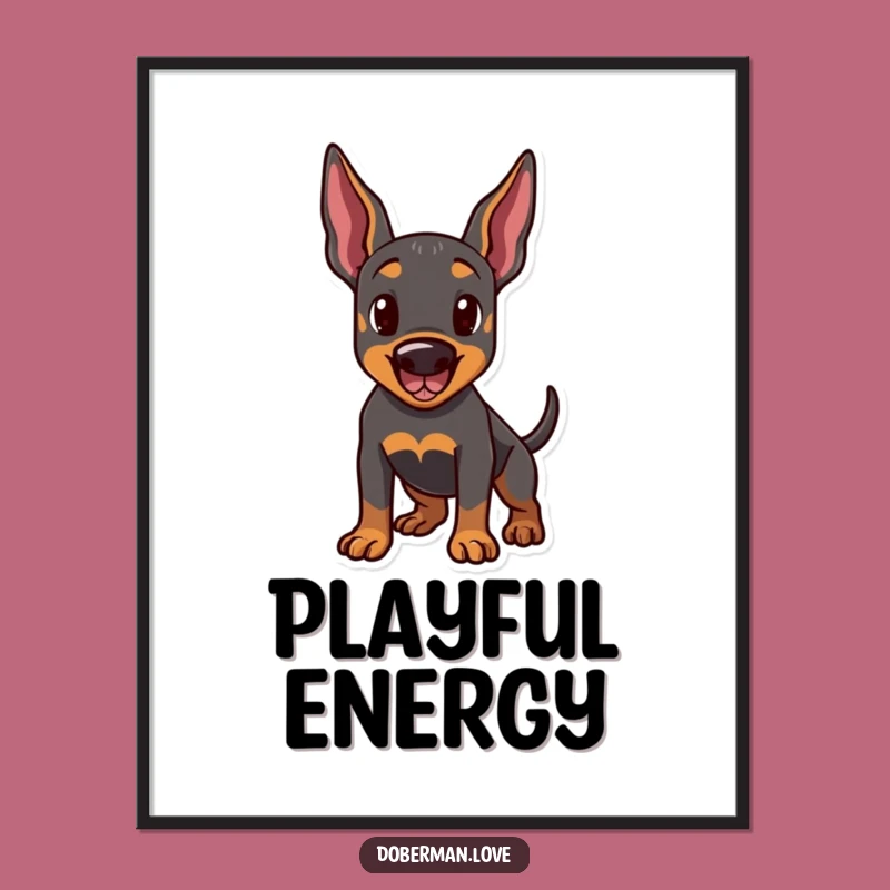 Funny Doberman Playtime Digital Art: Instant Canine Joy for Your Walls