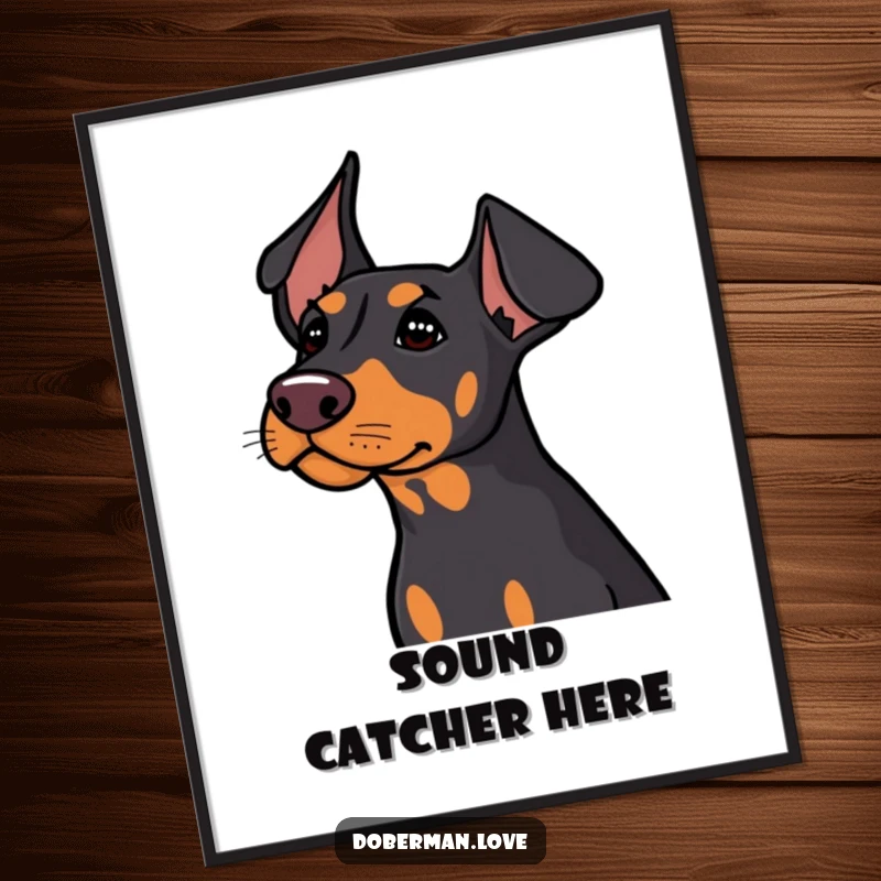 Funny Doberman with ears perked, listening intently, captured beautifully in this digital art print.