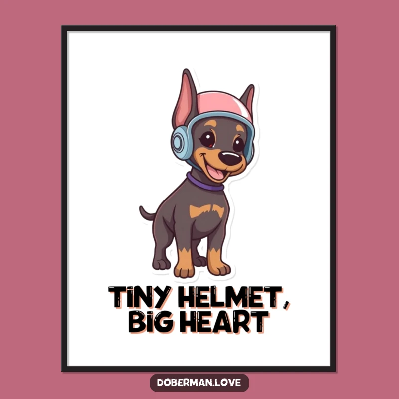 Funny Doberman Puppy Digital Art: Helmeted Alertness Print, Unique Funny Gift