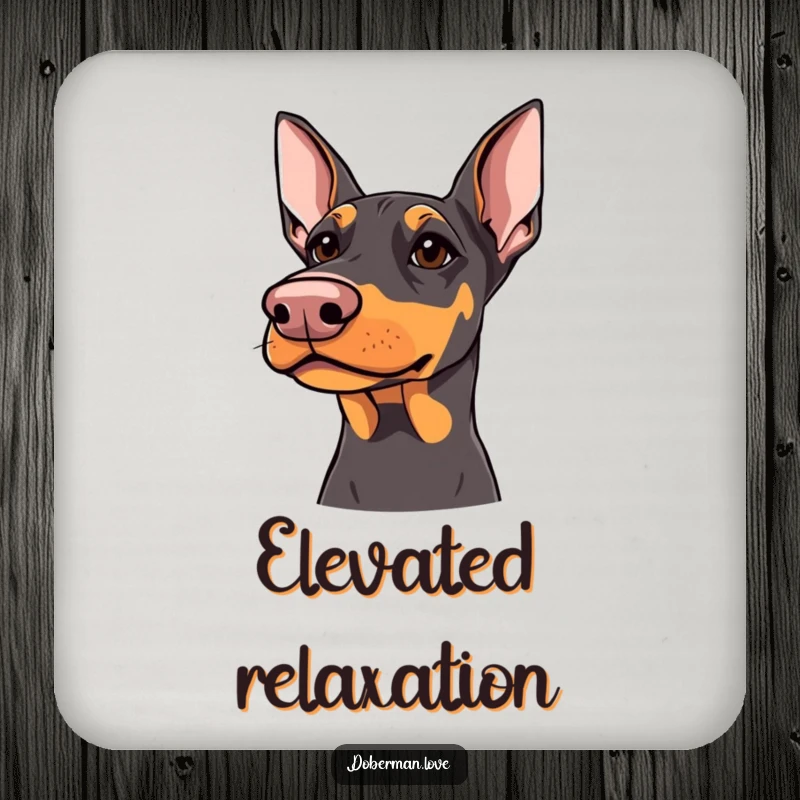 Funny Doberman Coasters: Doberman with sharp but kind eyes looking upwards, protective and humorous coasters for tables.