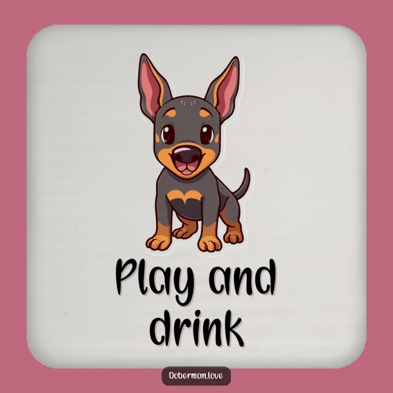 Funny Doberman Playtime Drink Coaster Set: Protect Surfaces with Canine Charm