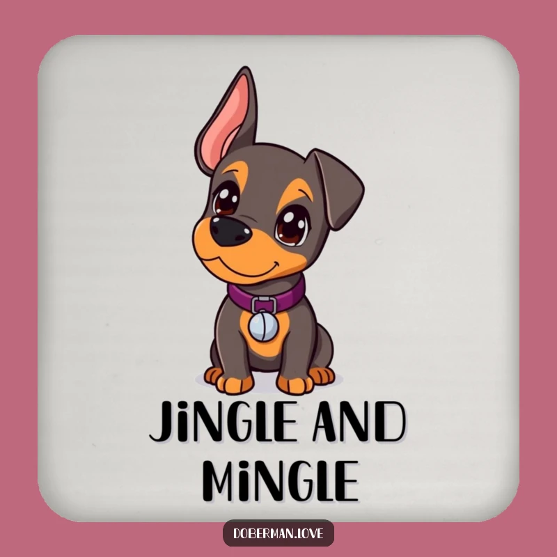 Funny Kawaii Doberman Coaster: Curious Pup, Bell Collar, Protect with Intrigue