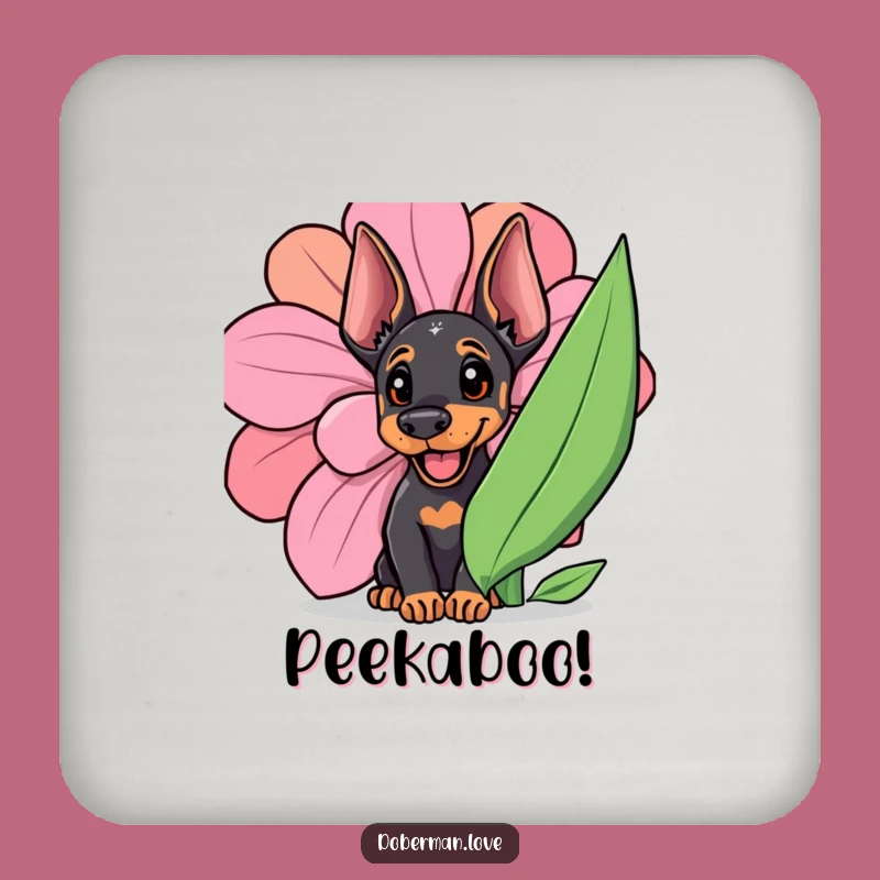Funny Doberman Cub Drink Coaster: Protect Surfaces with Flower Fun!
