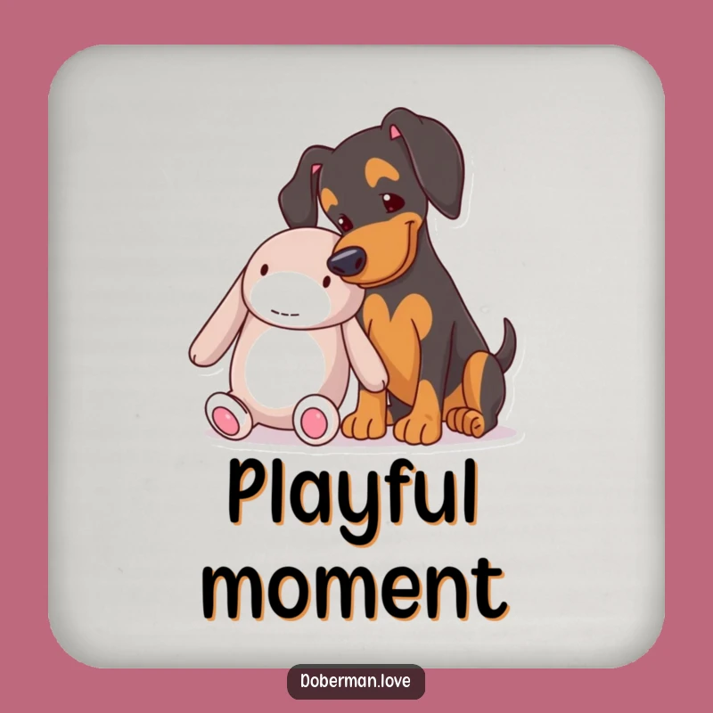 Funny Doberman Coaster Set: Humorous Protection for Surfaces from Playful Pups