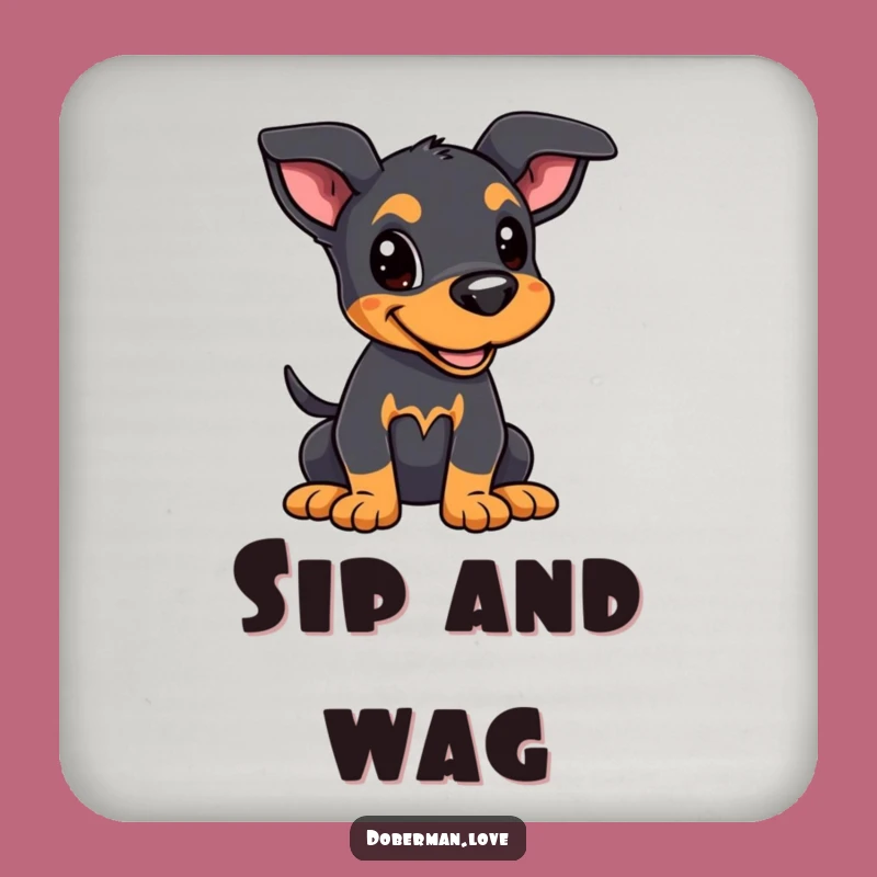 Funny Kawaii Doberman Puppy Coaster: Joyful Alert Dog Drink Gift!