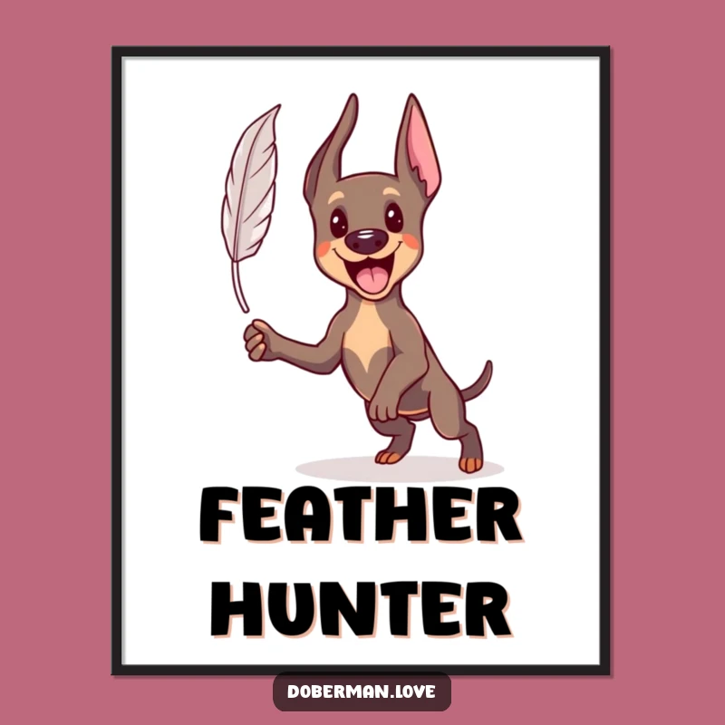 Funny Kawaii Doberman Poster: Feather Chase Art, Dynamic & Hilarious Wall Decor