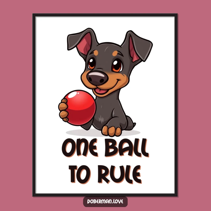 Funny Doberman Ball Fetch Poster: Heartwarming Dog Art for Decor