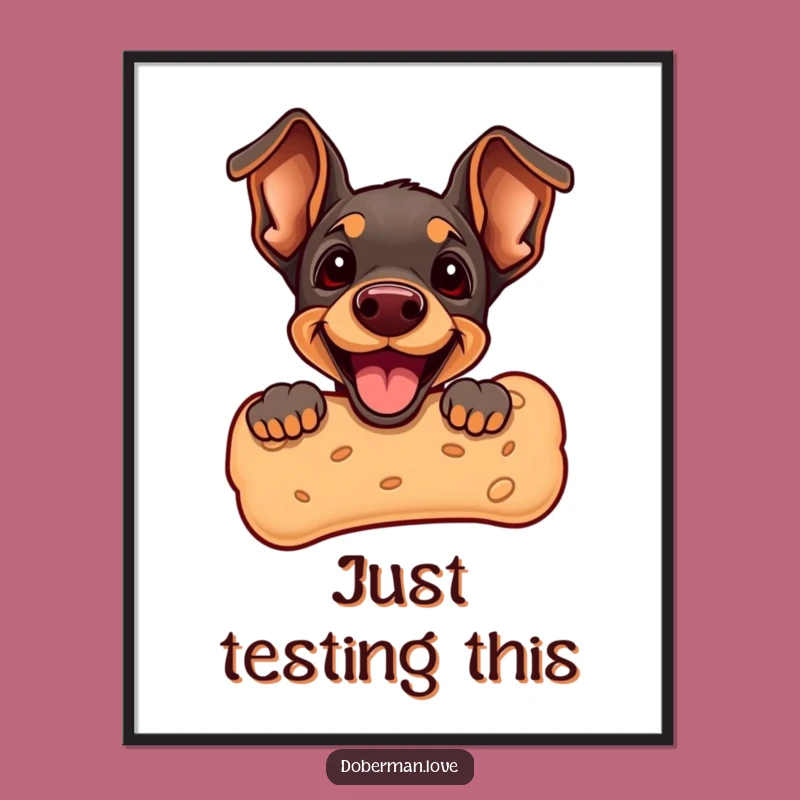 Funny Doberman Puppy Biscuit Poster: Adorable Peek Art - Perfect Funny Gift