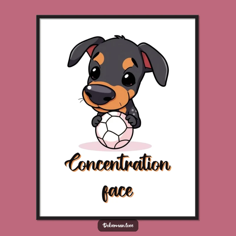 Funny Kawaii Doberman Ball Balance Poster: Inspiring Pup Art