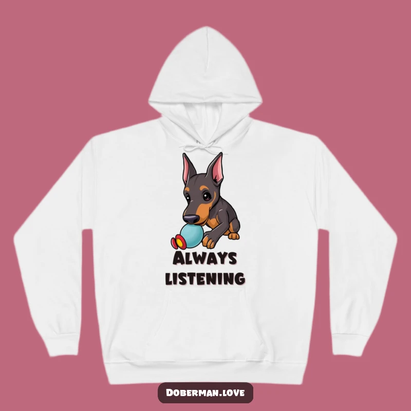 Funny Kawaii Doberman Hoodie: Playful Nudge, Alert Ears, Cozy Funny Gift
