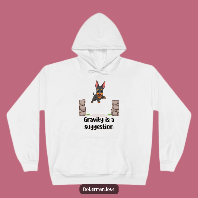Funny Wobbly Doberman Jump Hoodie: Cozy Puppy Love Gift