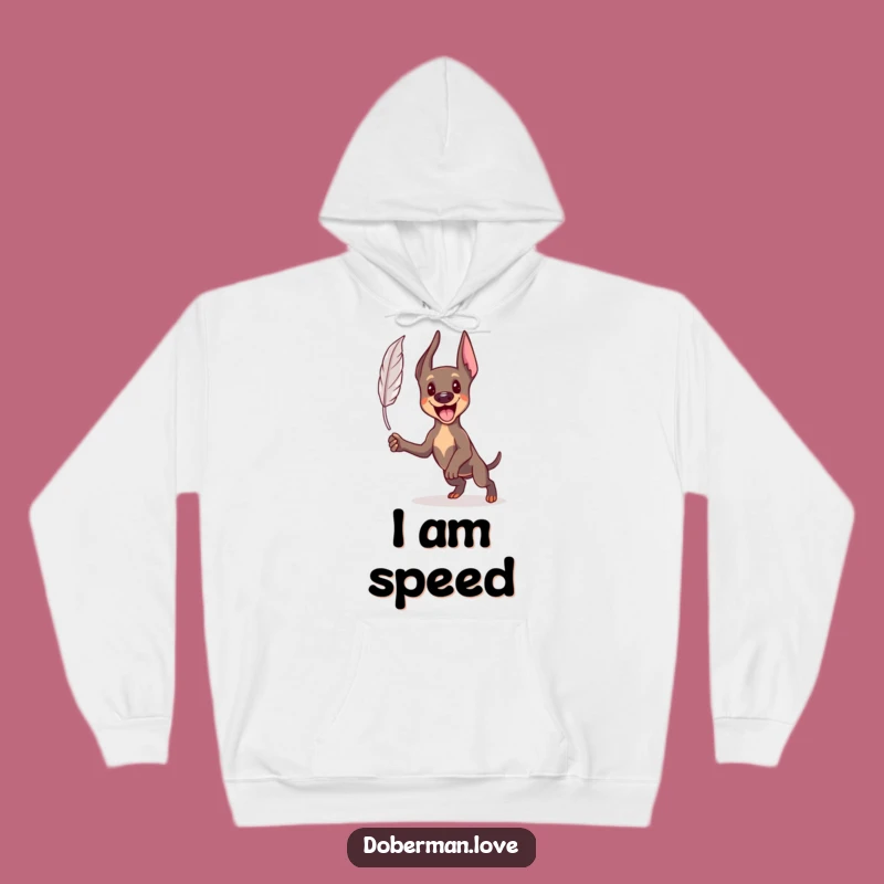 Cozy Funny Kawaii Doberman Hoodie: Feather Chase, High Energy, Warm & Hilarious Gift