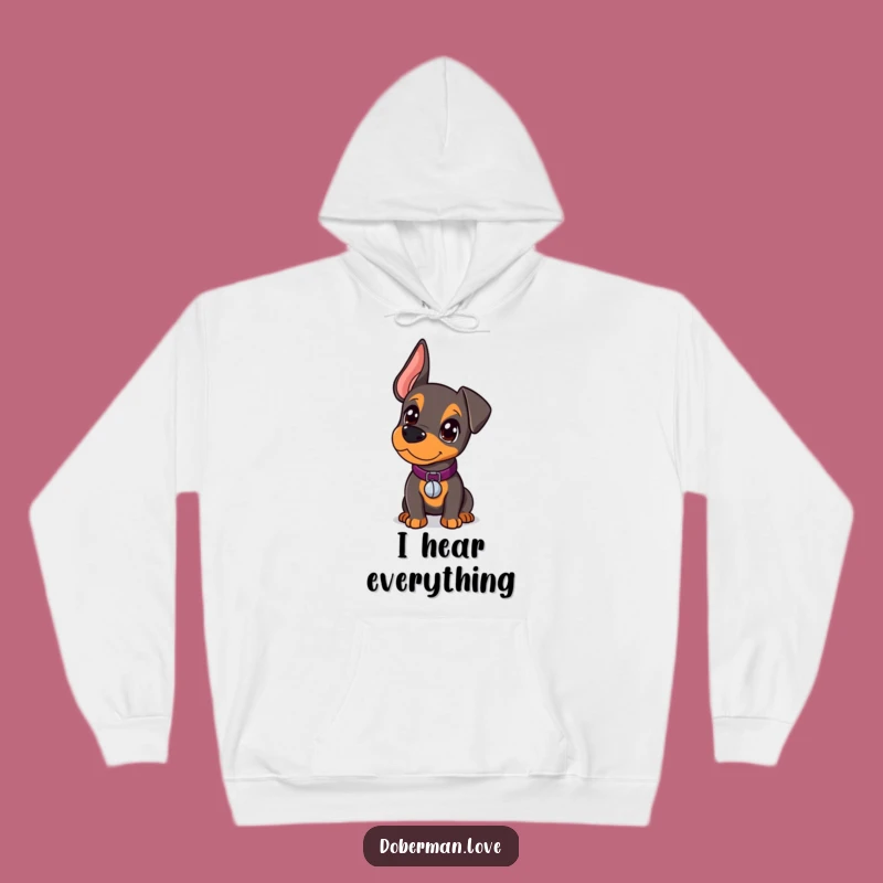 Funny Kawaii Doberman Hoodie: Curious Pup, Bell Collar, Cozy Funny Gift