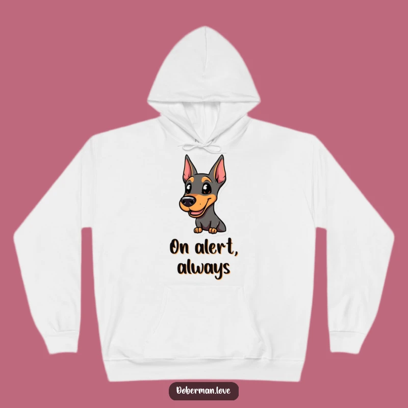 Funny Smiling Doberman Hoodie, Alert & Ready, Action Dog - Warm & Protective