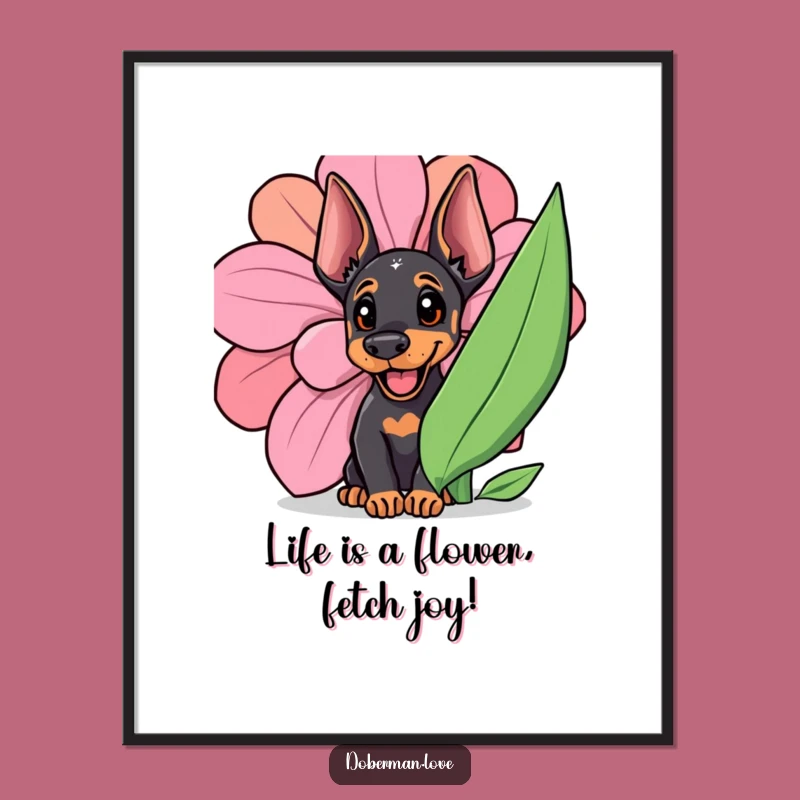 Free Printable Doberman Art: Cute Cub Flower Peek Downloadable Wall Decor