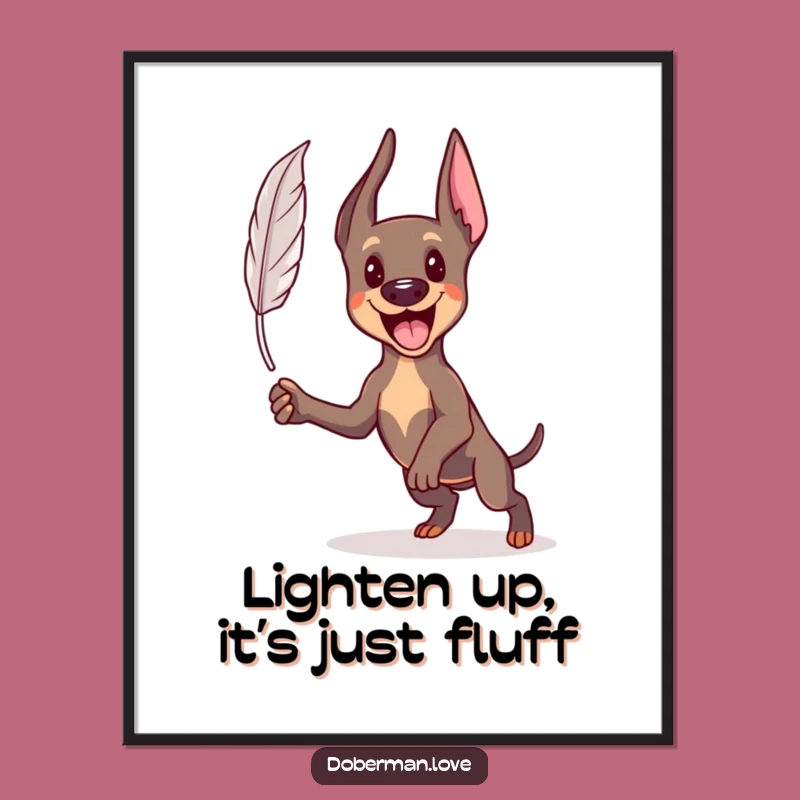 Free Printable Wall Art: Kawaii Doberman Feather Pounce Humor Downloadable Dog Art