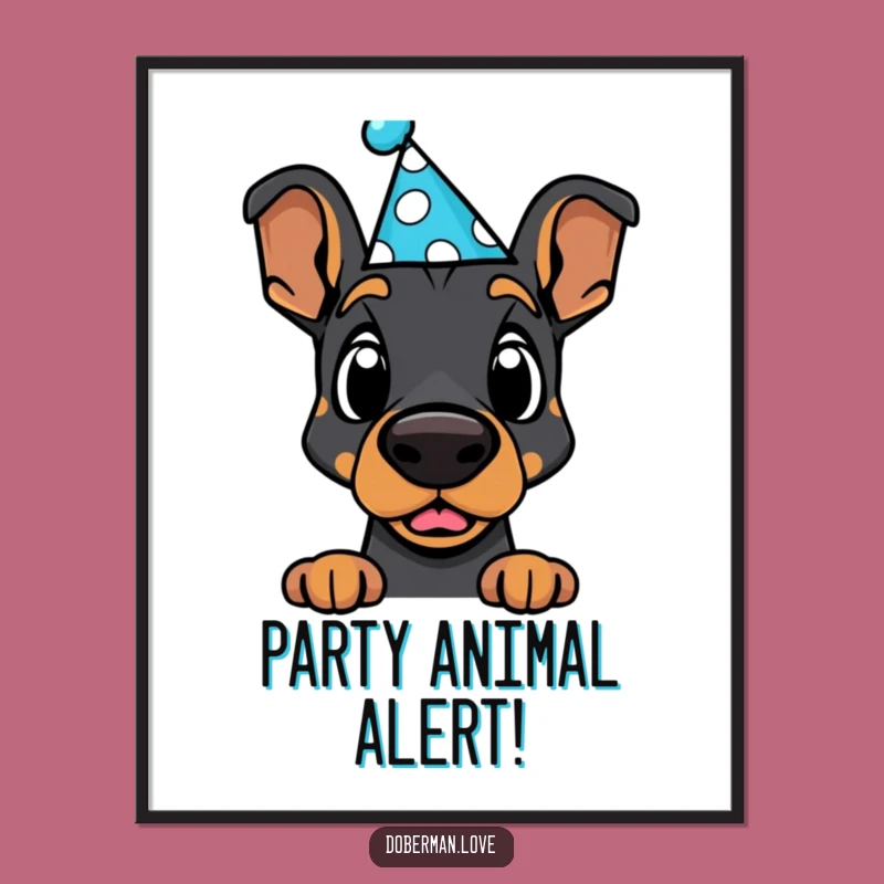 Free Printable Wall Art: Surprised Kawaii Doberman in Hat for Funny Decor