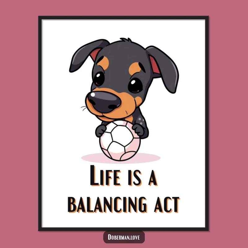 Funny Free Printable Wall Art: Balancing Doberman Dog Poster, Downloadable Hilarious Home Decor Gift
