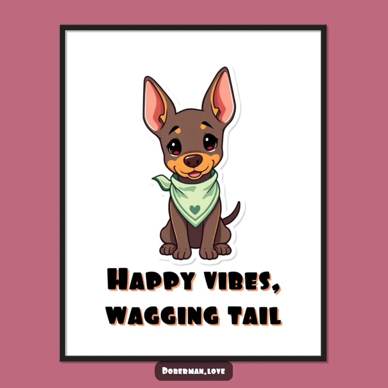 Funny Free Printable Wall Art: Happy Doberman Dog Poster, Downloadable Cheerful Home Decor Gift