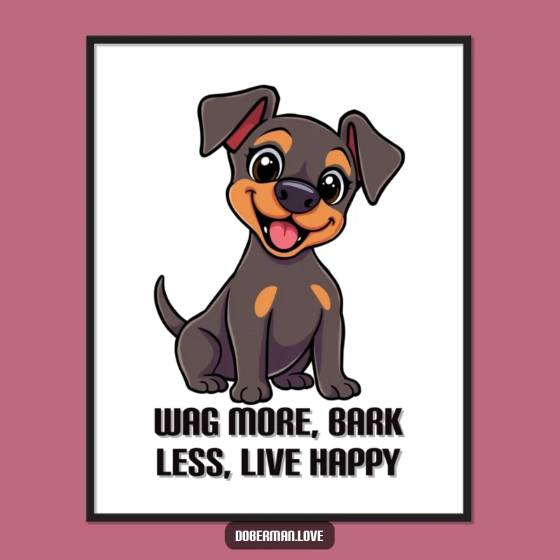 Free Printable Kawaii Doberman Wall Art: Excited Wag Funny Downloadable Art