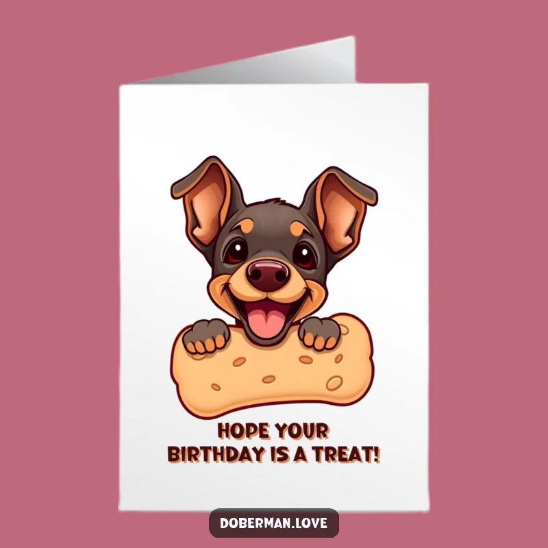 Free Printable Birthday Card: Doberman Puppy Biscuit Funny Downloadable Gift