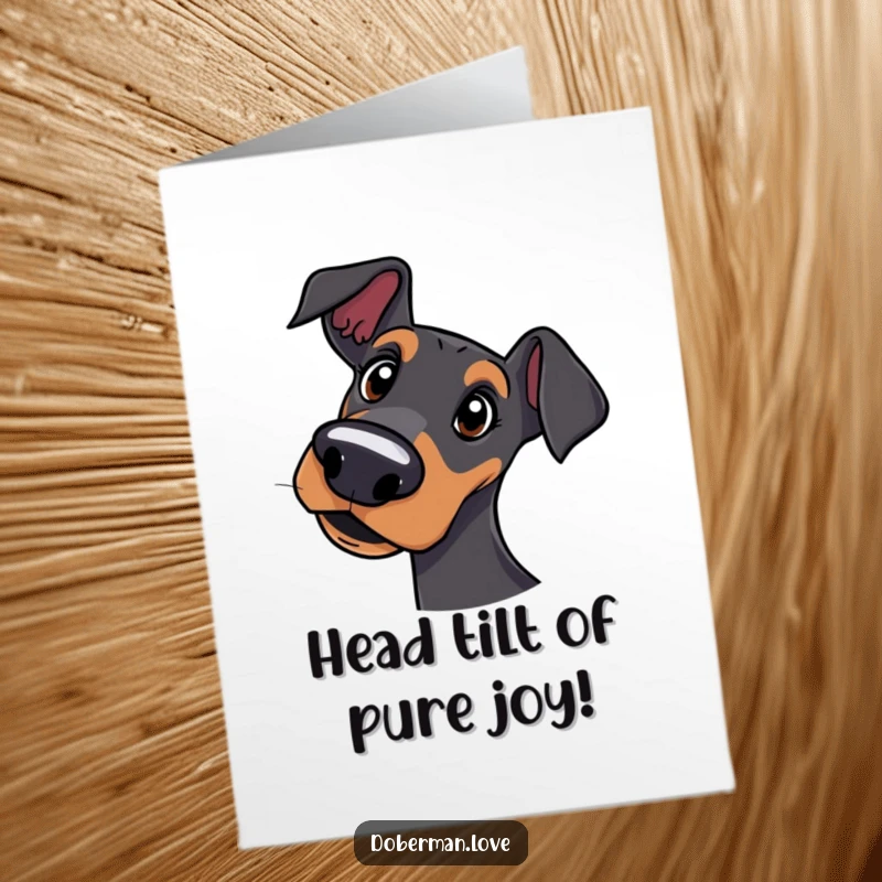 Funny free printable congratulations card showing a curious Doberman tilting its head with a quizzical expression.