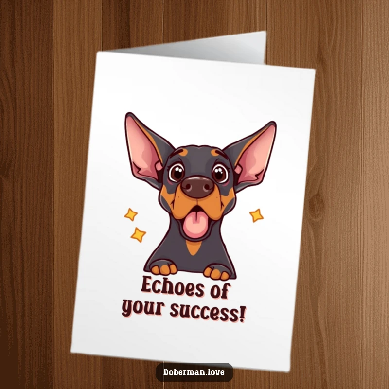 Free Printable Congratulations Card: A Doberman dog making a shocked face after hearing its own echo.
