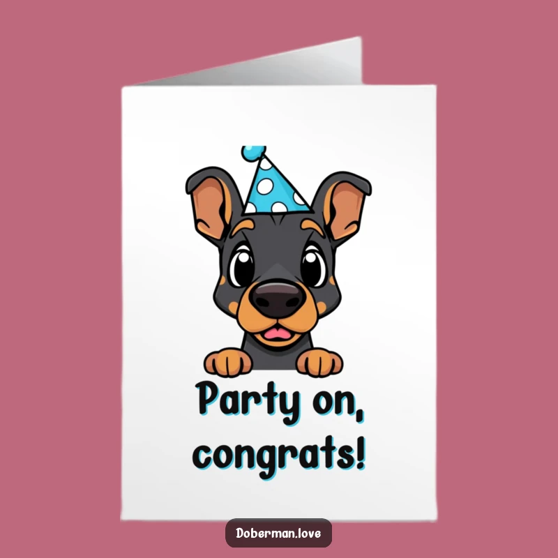 Free Printable Congrats Card: Surprised Kawaii Doberman for a Funny Achievement