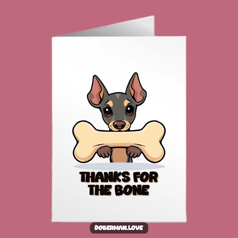 Free Printable Funny Thank You Card: Kawaii Doberman Bone Peek Gratitude Downloadable