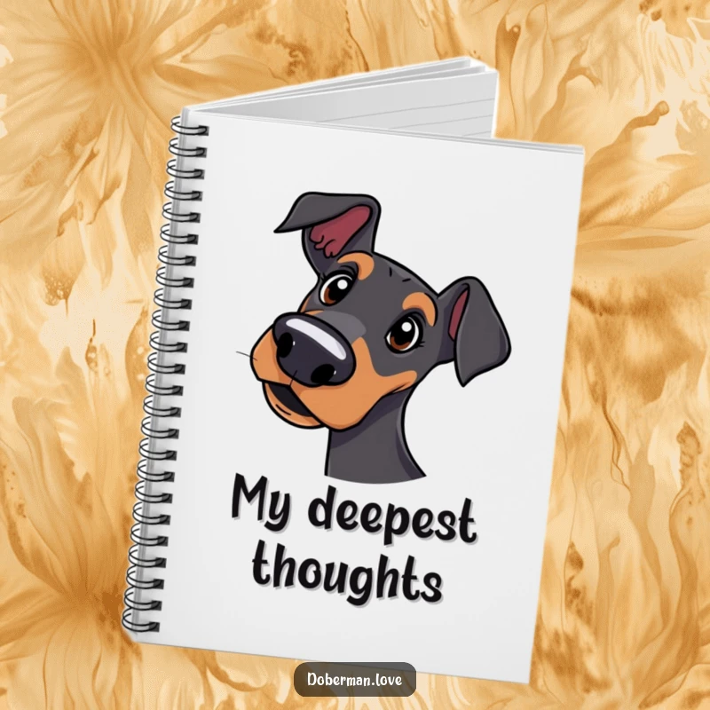 Funny notebook with a curious Doberman dog tilting its head, ready for your notes.