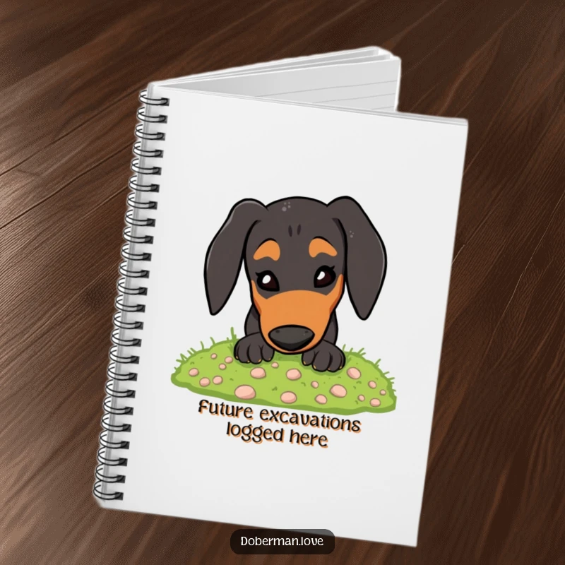 Funny Doberman Notebook: Energetic dog digging in soft moss, a humorous journal for dog lovers.