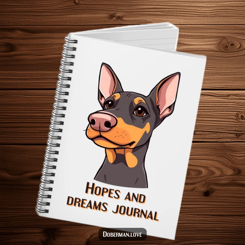 Funny Doberman Notebook: Doberman with sharp but kind eyes looking upwards, perfect for notes and journaling, humorous canine design.