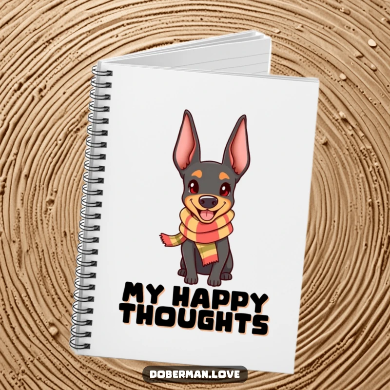Funny Doberman Notebook: Cute kawaii dog wearing a tiny scarf, looking happy, ready for notes.