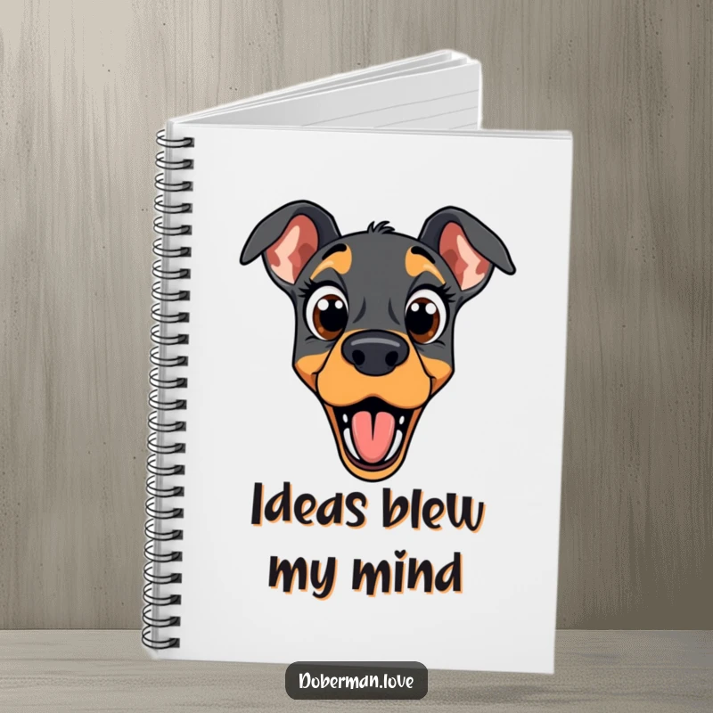 Funny doberman notebook showcasing a dog's wide eyes and open mouth, capturing a moment of hilarious, comical surprise.