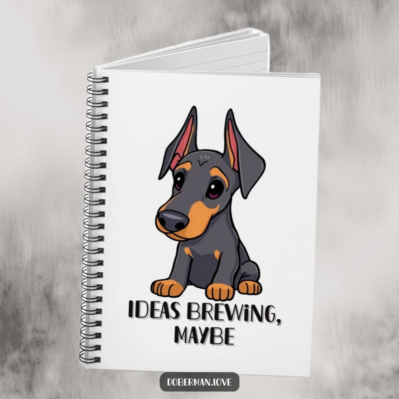 Funny Doberman Notebook: Sleek dog with alert ears, looking thoughtfully curious, perfect for note-taking and doodling, humorous canine design.