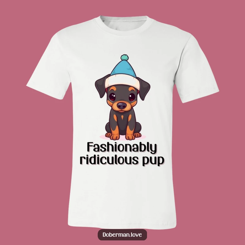 Funny Doberman Puppy T-Shirt: Tiny Hat Trouble, Big Laughs Guaranteed!