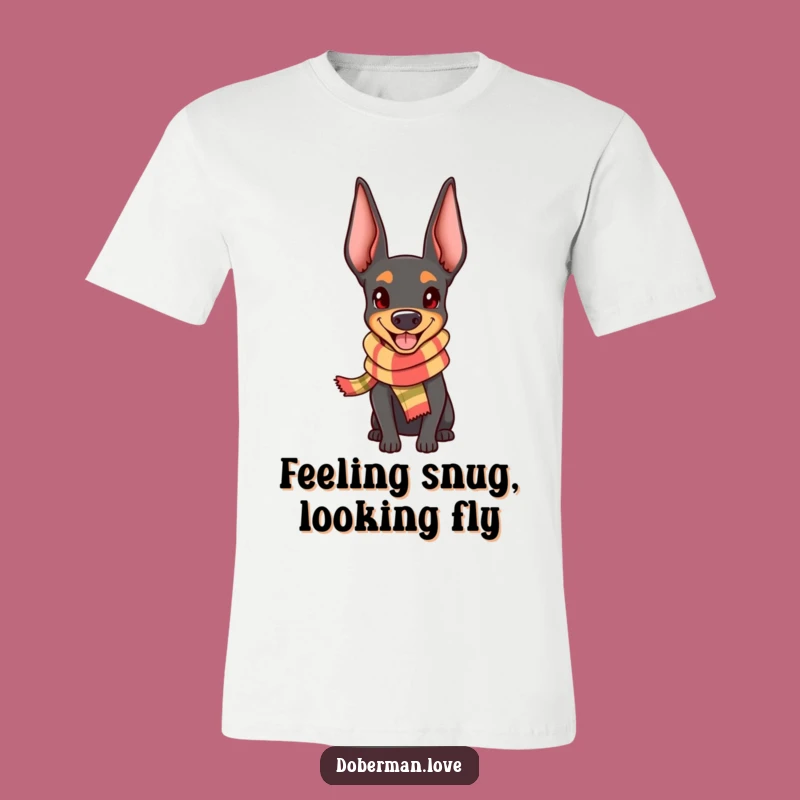 Funny Happy Doberman Scarf Tee - Cozy Dog Shirt Gift