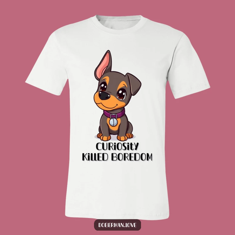 Funny Kawaii Doberman T-Shirt: Curious Pup, Bell Collar, Hilarious Gift