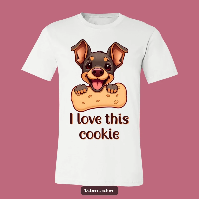 Funny Doberman Puppy Biscuit T-Shirt: Cute Peek Design - Unique Funny Gift