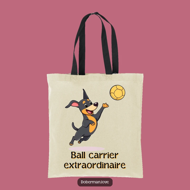 Funny Kawaii Doberman Tote Bag, Playful Leaping Dog, Catching Ball - Stylish & Practical