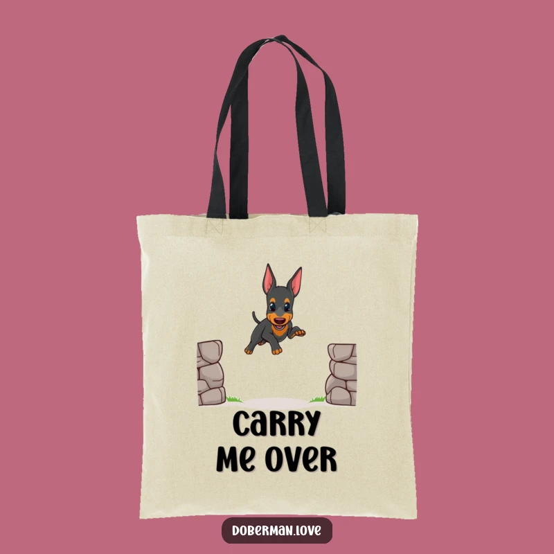 Funny Wobbly Doberman Jump Tote Bag: Cute Dog Accessory Gift