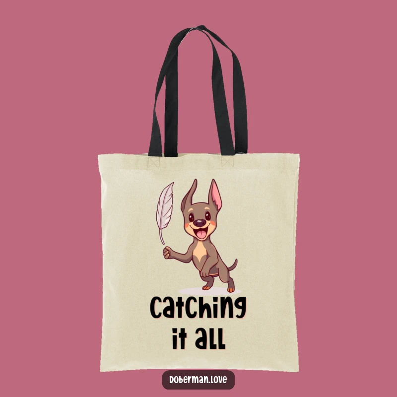 Funny Kawaii Doberman Tote Bag: Feather Pounce, Stylish & Hilarious Accessory