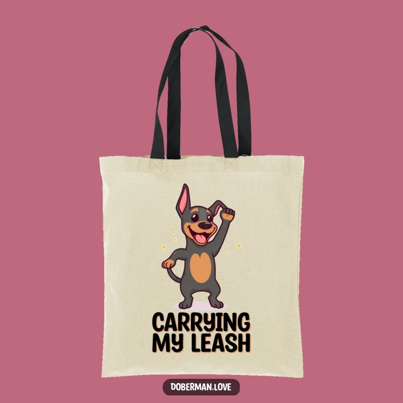Funny Happy Doberman Tail Wag Tote Bag: Dog Accessory Gift