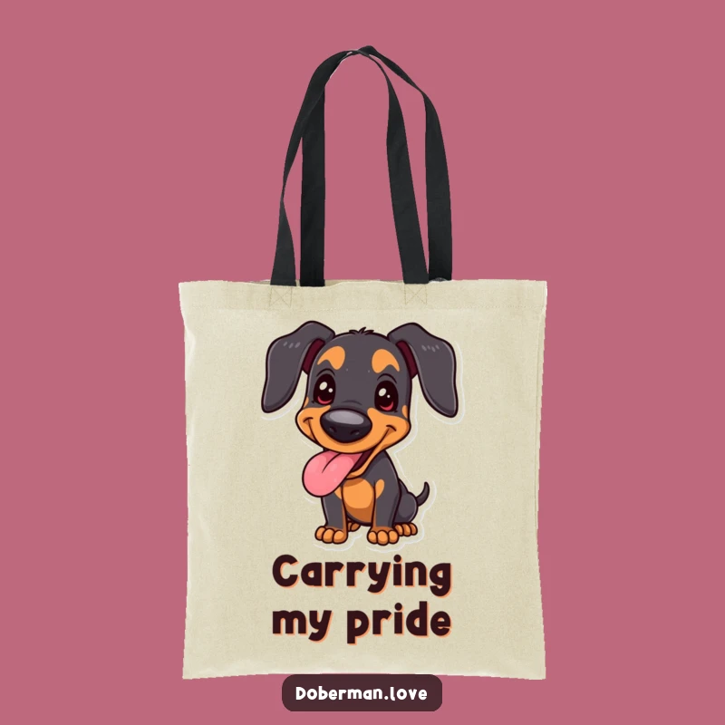Funny Joyful Doberman Tote Bag, Happy Panting Dog, Proud Stance - Carry Your Joy